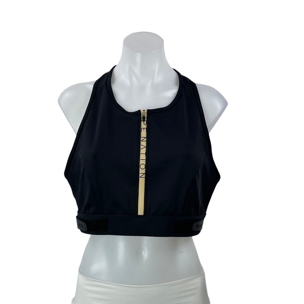 PE Nation Women's Black Full Zip Racerback Athletic Crop Top Sports Bra Size XL